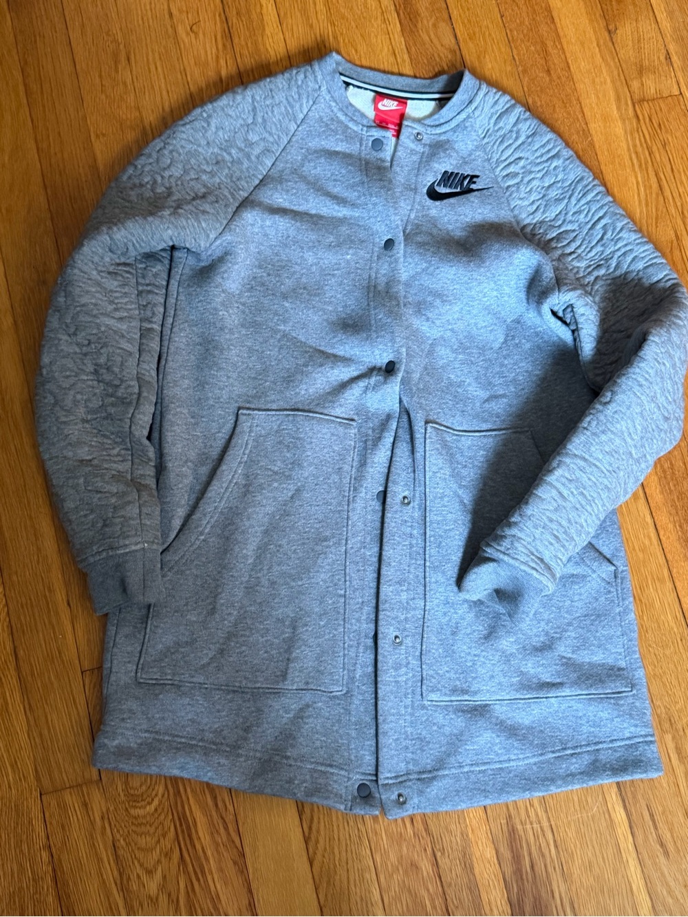 Nike Grey Quilted-Sleeve Snap Cardigan Jacket